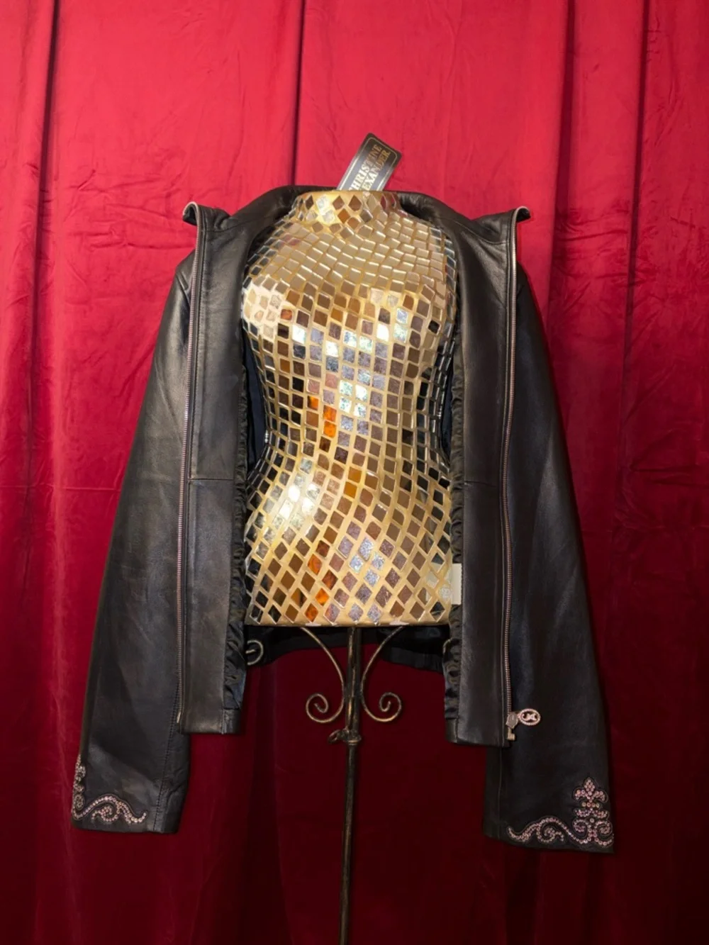 Christine Alexander Black Leather Jacket with Beaded Back Motif - Picture 3 of 6